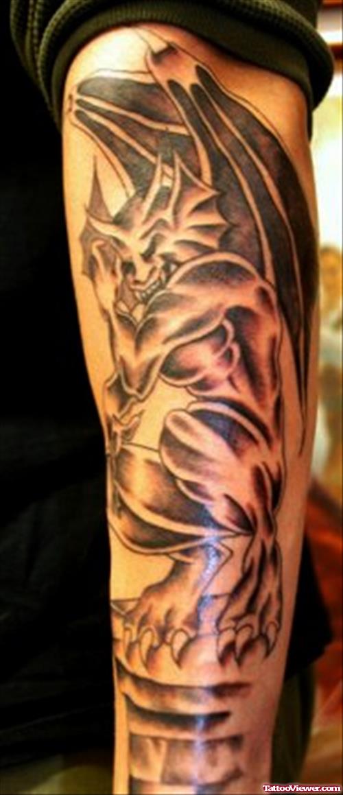 Gargoyle Tattoo On Left Sleeve