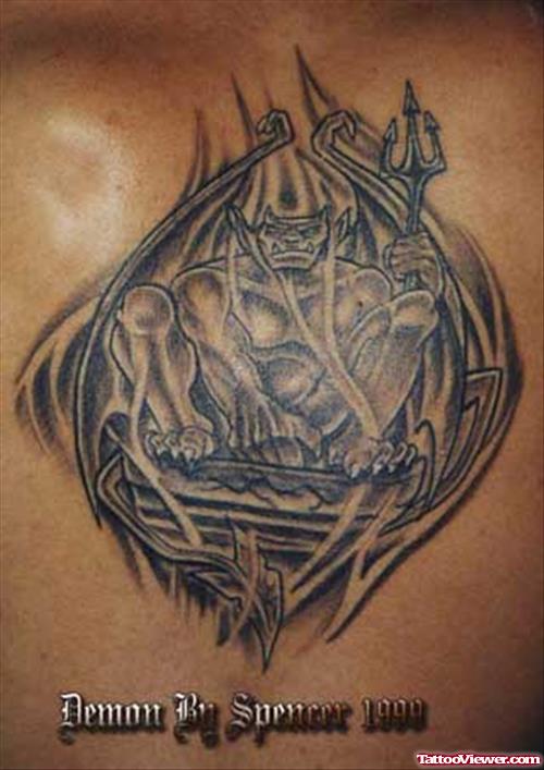 Grey Ink Gargoyle Tattoo Back