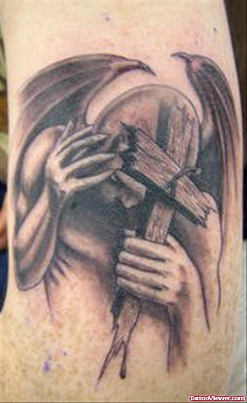 Gargoyle With Cross Tattoo