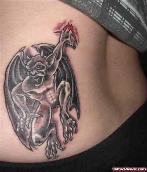 Awesome Rib Side Gargoyle Tattoo