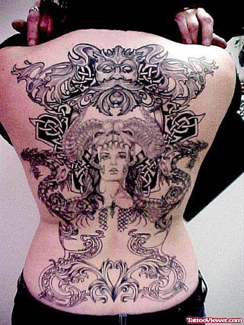 Beautiful Back Body Gargoyle Tattoo