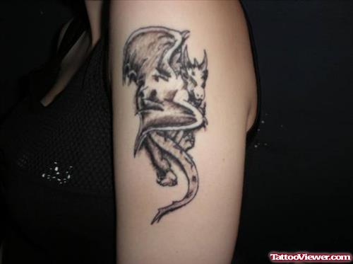 Wonderful Left Shoulder Gargoyle Tattoo