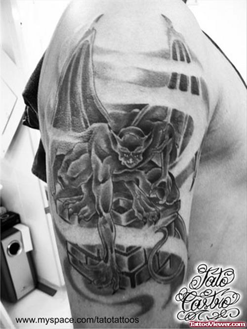 Gargoyle Tattoo On Man Right Half Sleeve