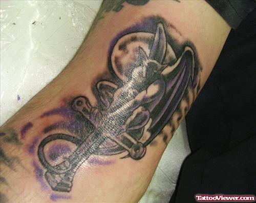 Amazing Grey Ink Gargoyle Tattoo On Bicep