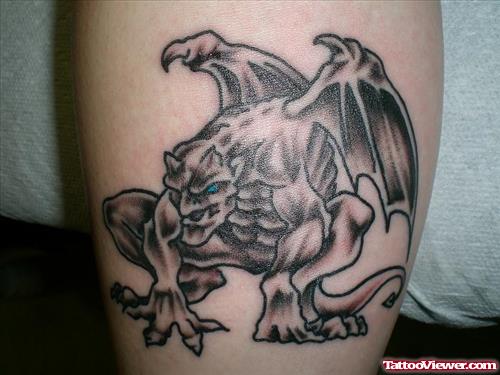 Unique Grey Ink Gargoyle Tattoo