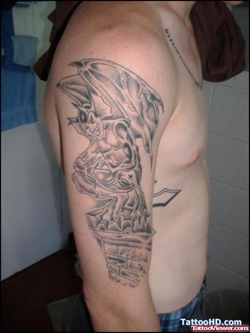 Nice Right Half Sleeve Gargoyle Tattoo
