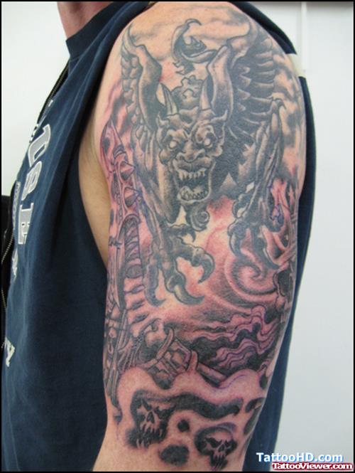 Left Half Sleeve Gargoyle Tattoo