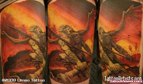 Classic Colored Gargoyle Tattoo Design