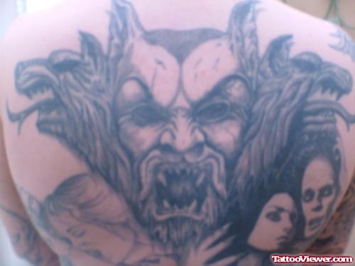 Back Body Grey Ink Gargoyle Tattoo