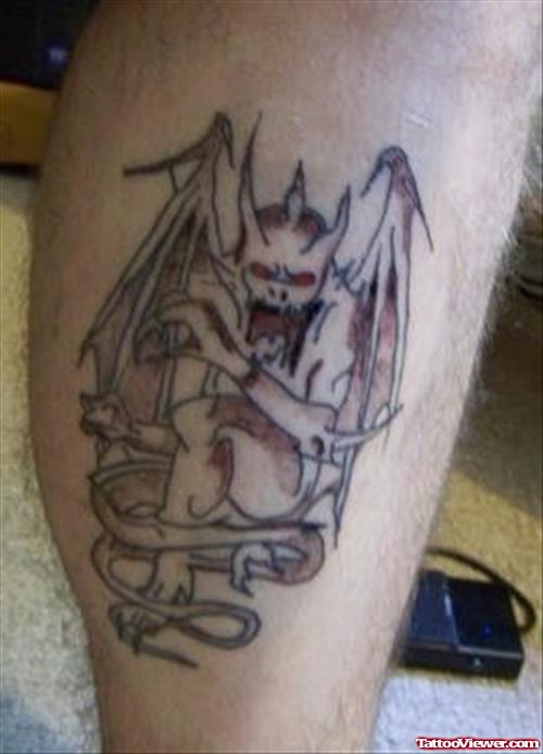 Attractive Gargoyle Tattoo On Right Leg