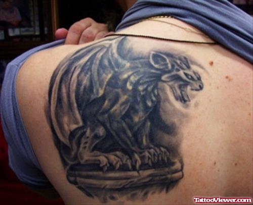 Amazing Left Back Shoulder Gargoyle Tattoo