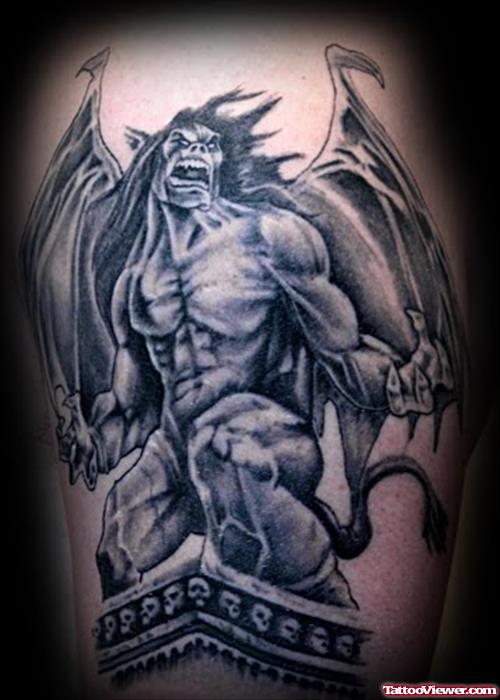 Wonderful Grey Ink Gargoyle Tattoo Design