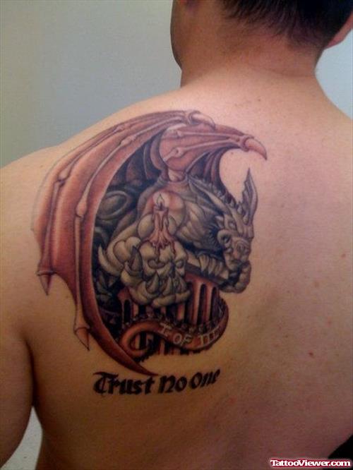 Left Back Shoulder Demon Gargoyle Tattoo