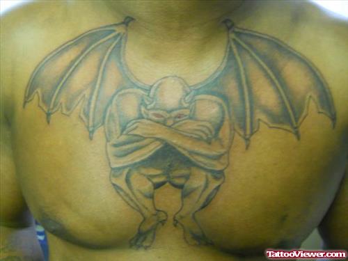 Awesome Gargoyle Tattoo On Man Chest