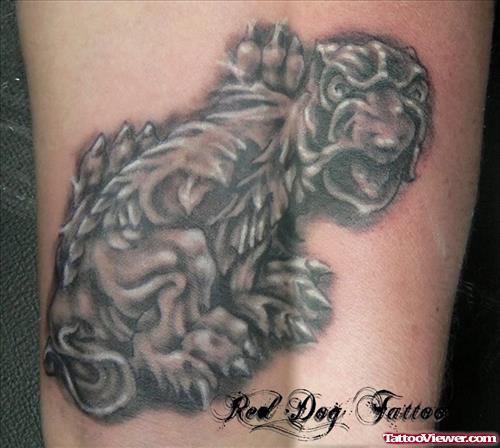 Grey Ink Gargoyle Tattoo