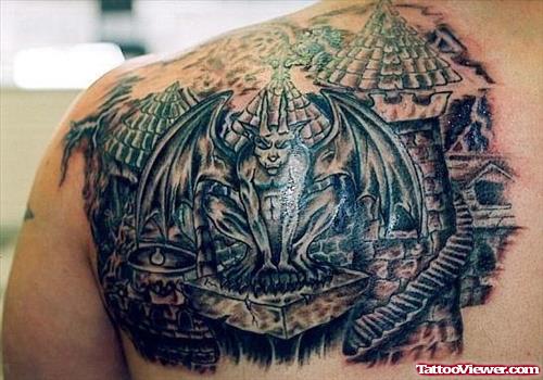Gargoyle Tattoo On Back Shoulder
