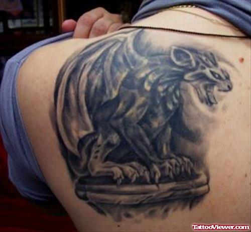 Unique Back SHoulder Gargoyle Tattoo