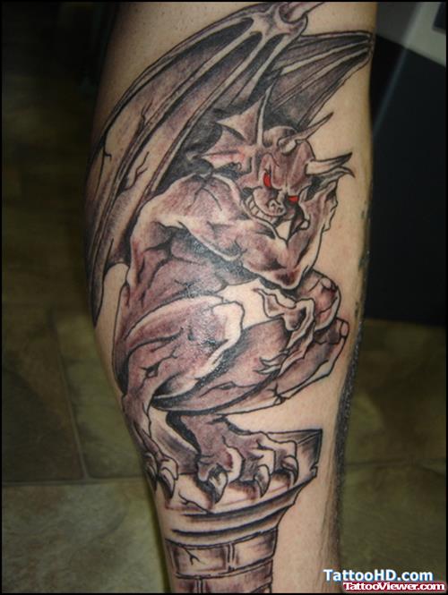 Mind Blowing Grey Ink Gargoyle Tattoo
