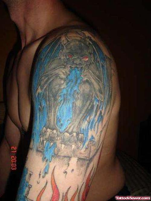 Gargoyle Tattoo On Left Half Sleeve For Guys
