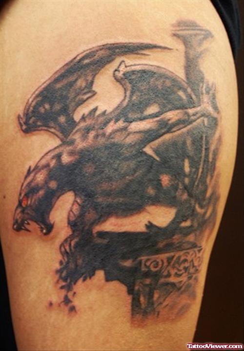 Gargoyle Dragon Tattoo On Left Shoulder