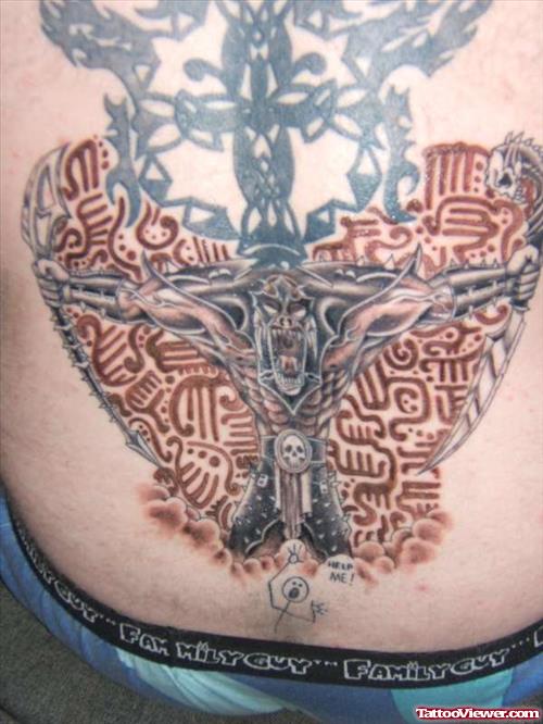 Aztec Gargoyle Tattoo On Back