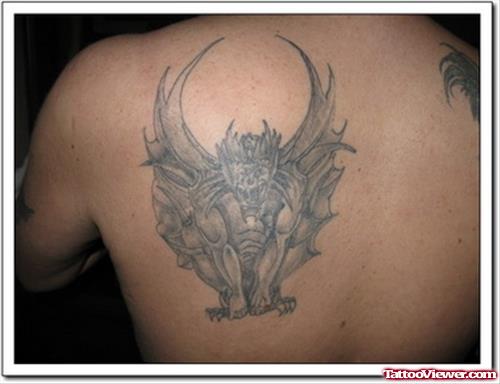 Amazing Grey Ink Gargoyle Tattoo On Left Back Shoulder