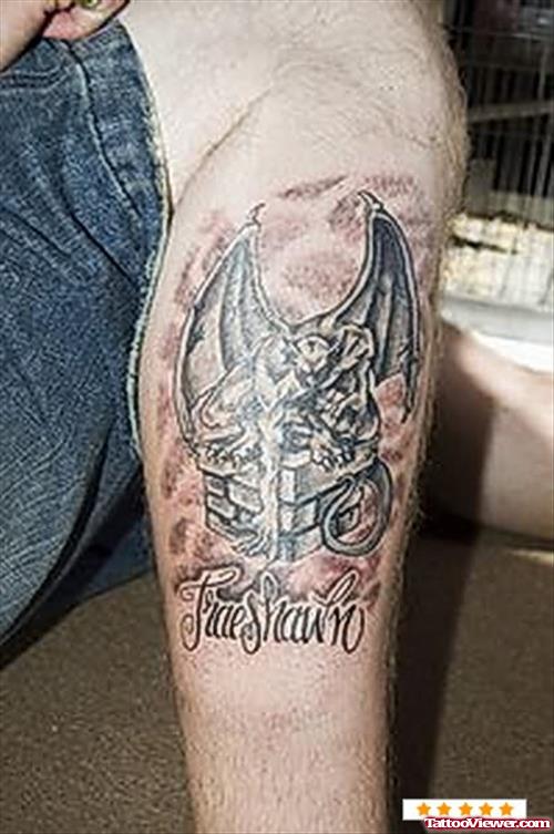 Gragoyle Batman Tattoo On Leg