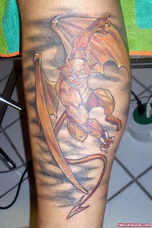 Gragoyle Demon Tattoo On Leg