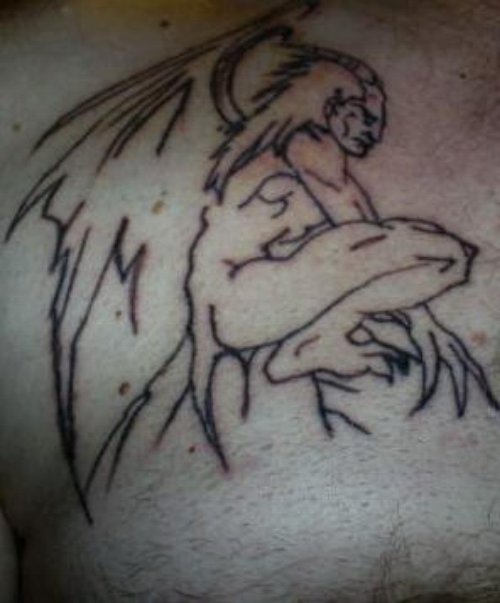 Attractive Outline Gargoyle Tattoo