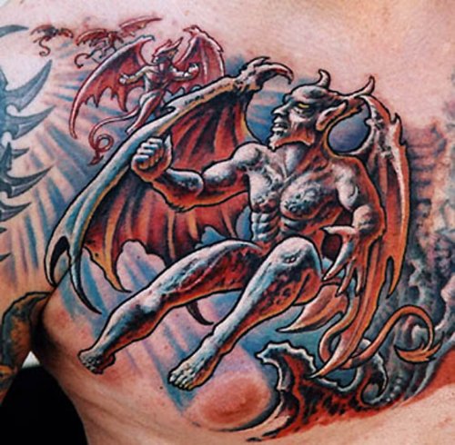 Colored Devil Gargoyle Tattoo
