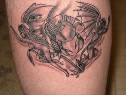 Gargoyle Design Tattoo On Leg
