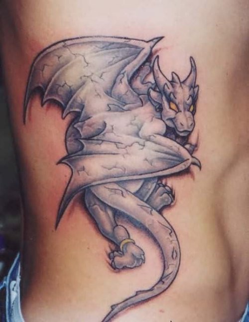Bat Gargoyle Tattoo On Rib