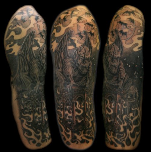 Grey Ink Gargoyle Tattoo Designs