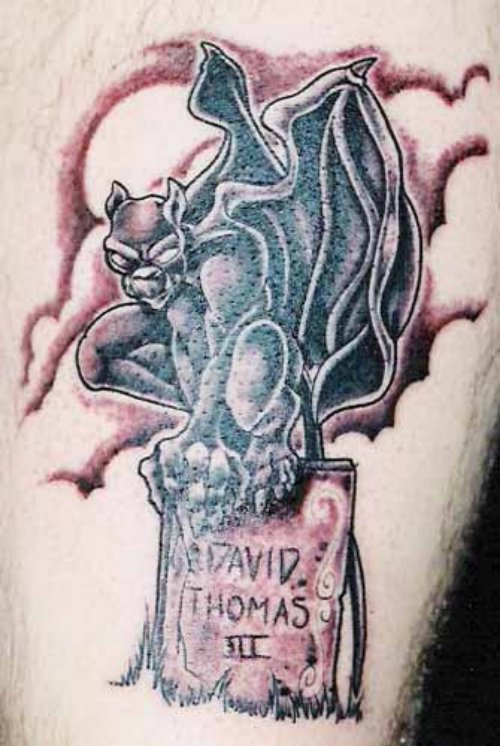 Simple Grey Ink Gargoyle Tattoo