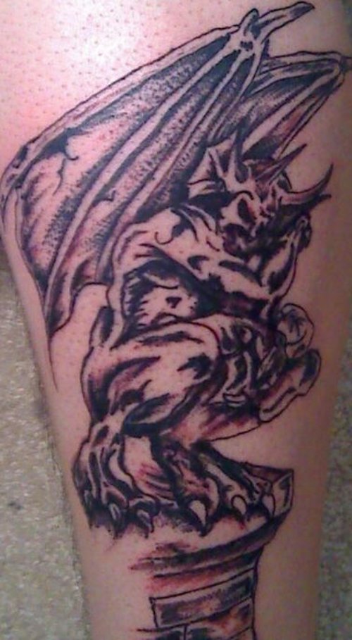 Wonderful Grey Ink Gargoyle Tattoo