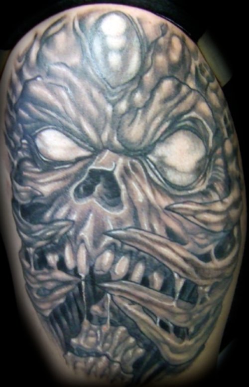 Zombie Grey Ink Gargoyle Tattoo