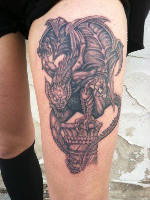 Gargoyle Tattoo On Left Leg