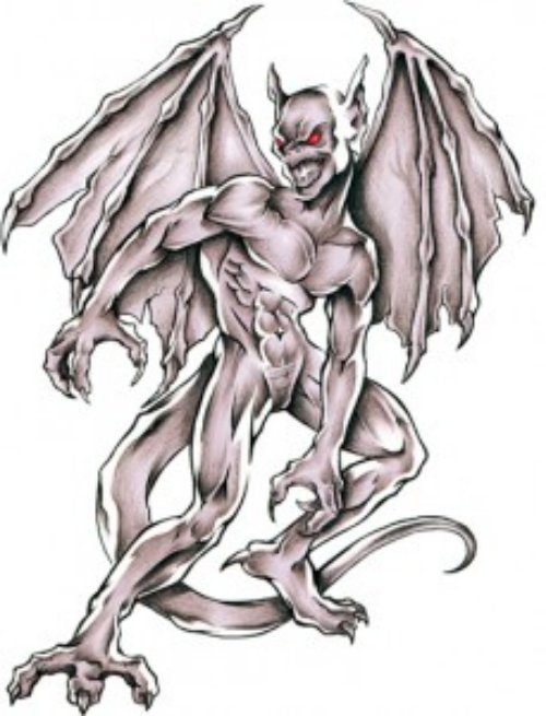 Classic Grey Ink Gargoyle Tattoo Design