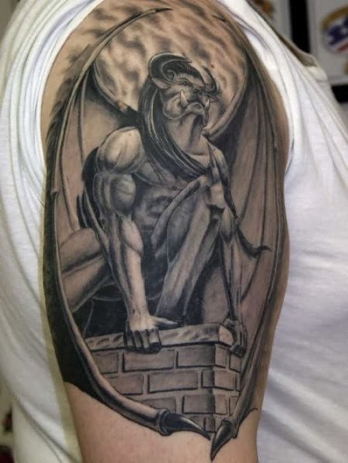 Enormous Gargoyle Tattoo On Shoulder