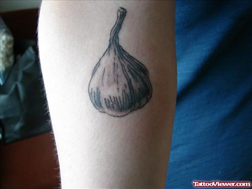 Awesome Grey Ink Garlic Tattoo On Arm