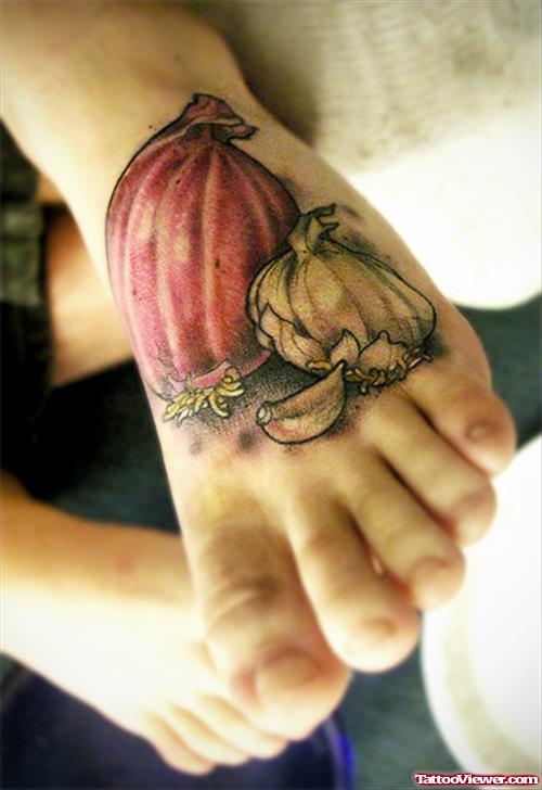 Garlic Tattoo On Left Foot