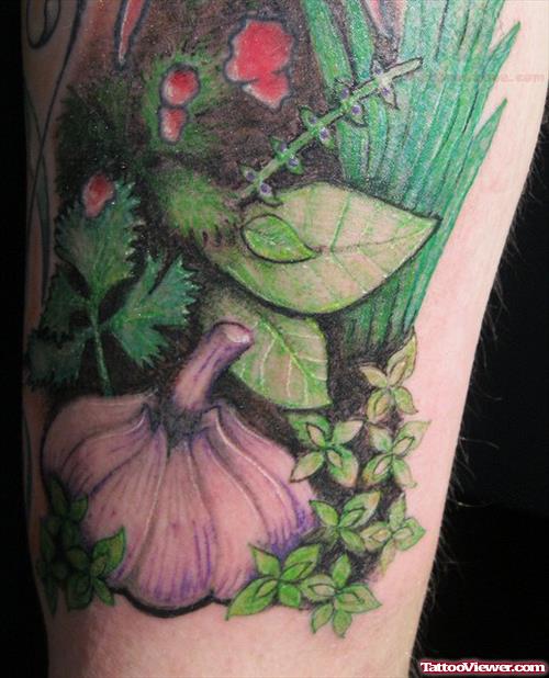 Green Leaves And Garlic Tattoo