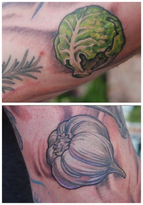 Cabbage And Garlic Tattoo On Foot