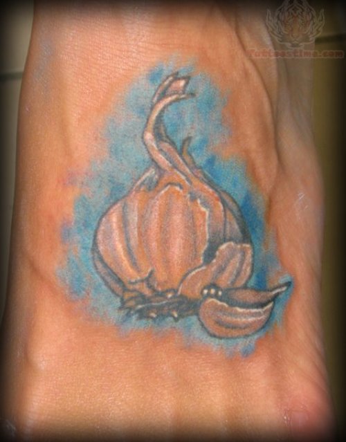 Blue Outline Garlic Tattoo