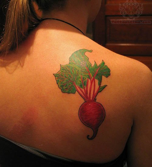 Garlic Tattoo On Back Shoulder