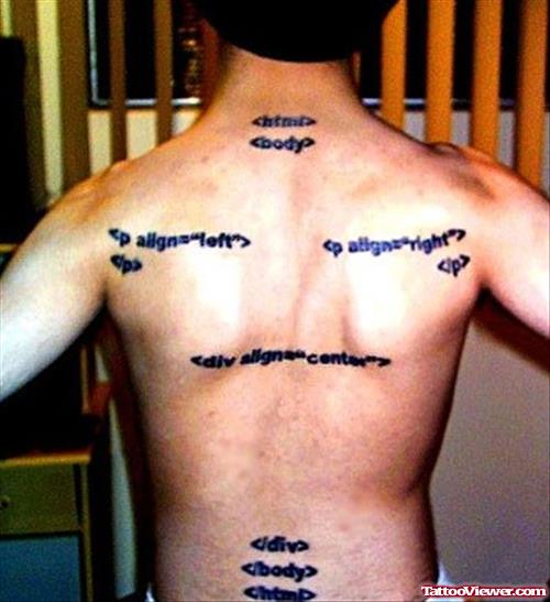 HTML Tags Tattoo On Back For Men