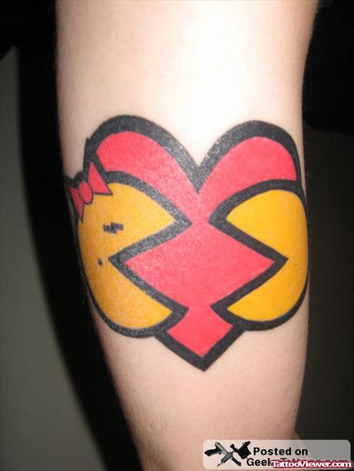 Heart And Pacman Geek Tattoo