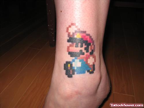 Animated Mario Geek Tattoo On Foot