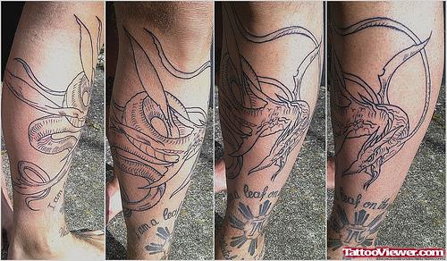 Grey Ink Geek Tattoos On Leg
