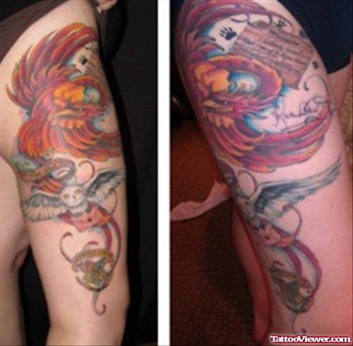 Colored Geek Tattoo On Left Sleeve